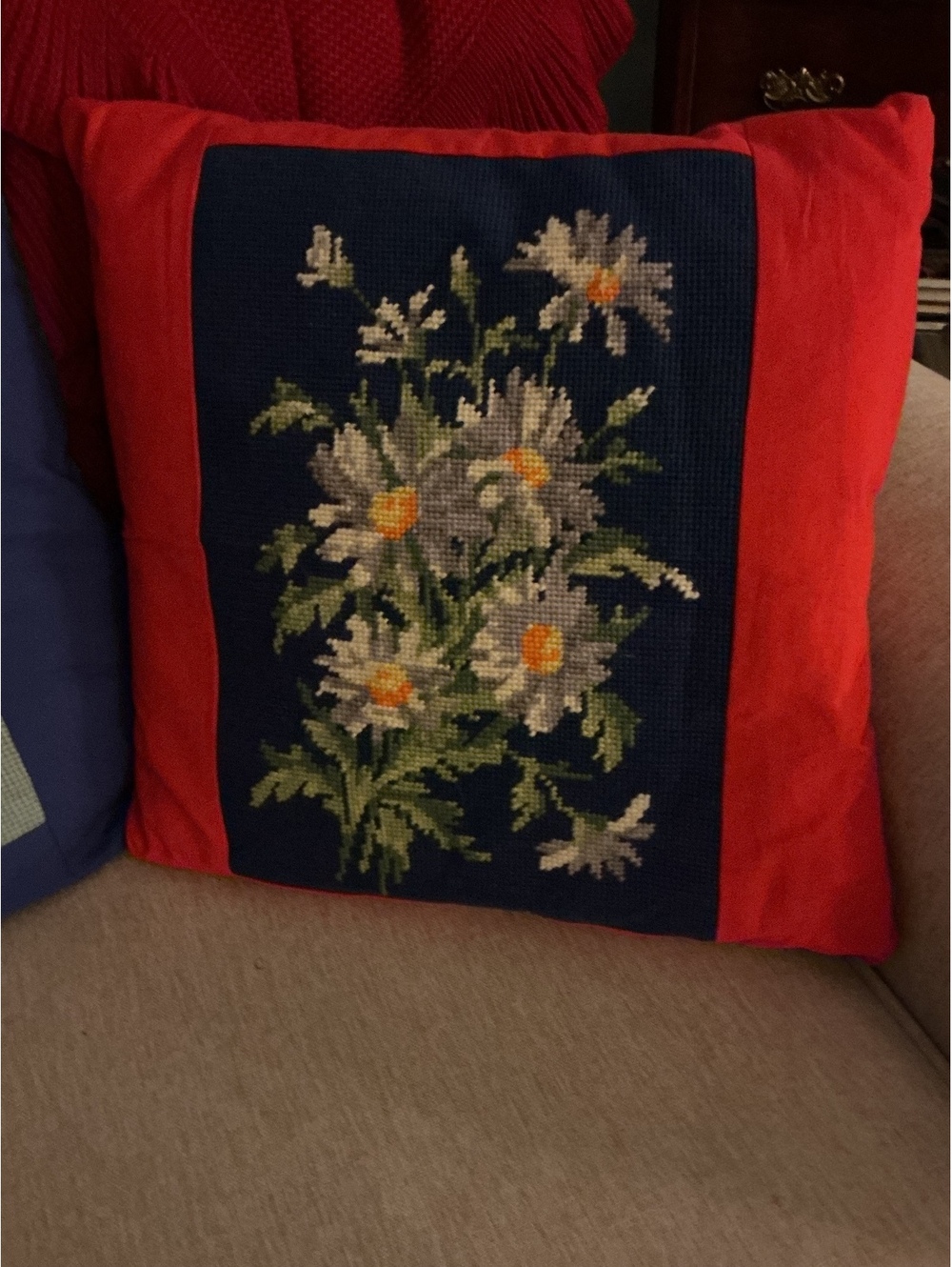 Handmade Needlepoint Decorative Throw Pillows with Floral and Bird Designs